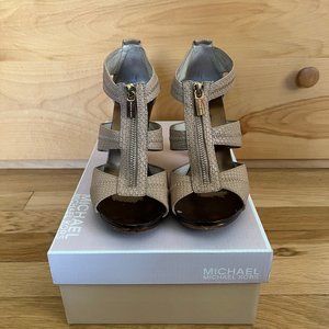 Michael Kors Berkeley T Strap Nude Embossed Leather Heel